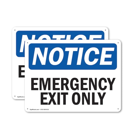 Signmission Exit Sign, Aluminum, 10 in W, 7 in H, Emergency Exit Only OS-2PACK-NS-A-710-L-11825
